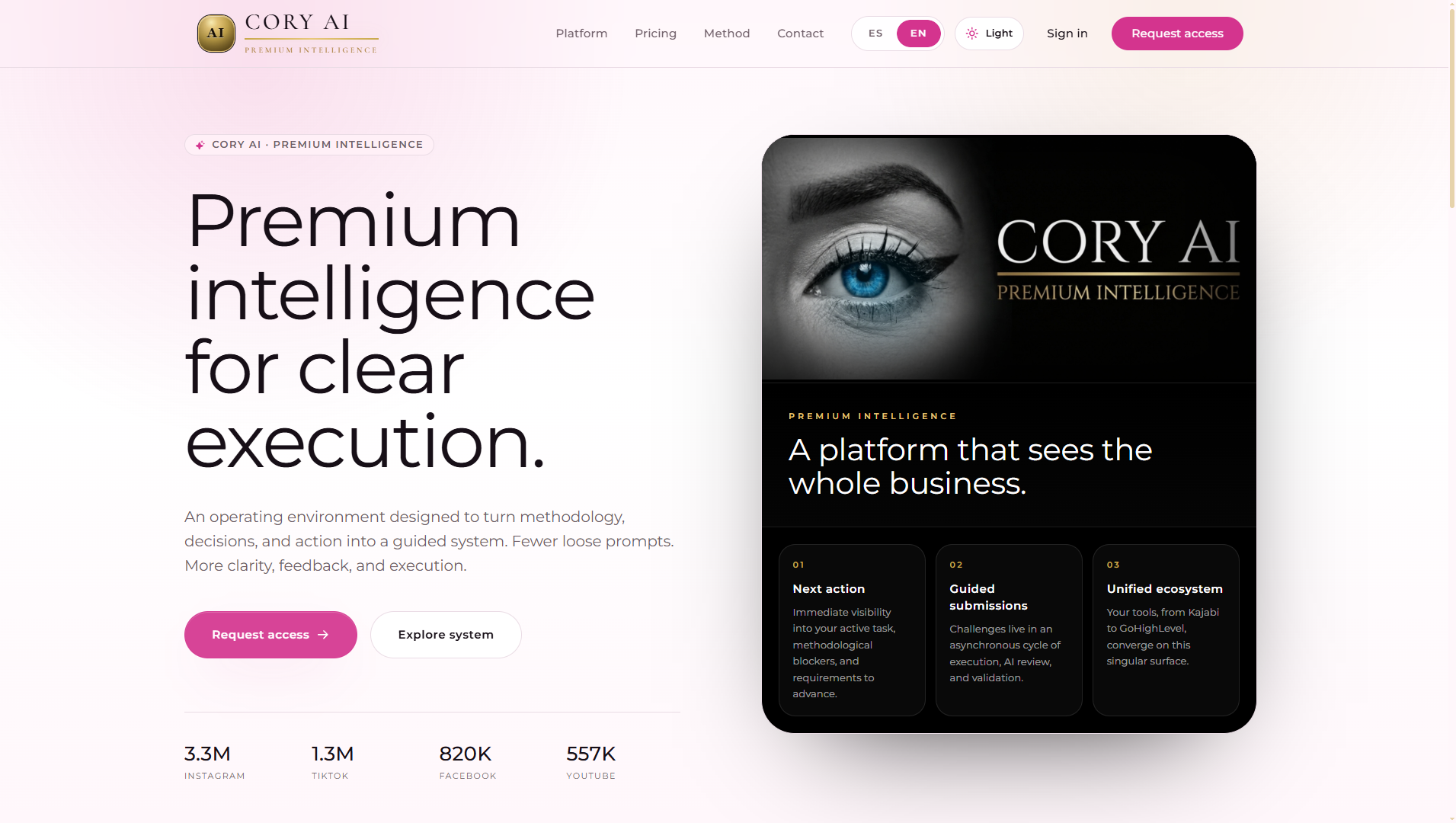 CORY AI Premium Intelligence project interface